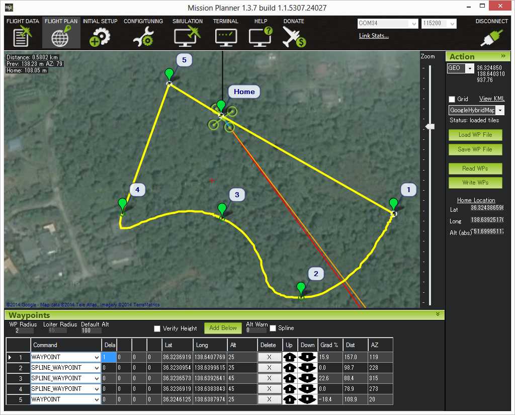Mission Planner Spline Waypoint